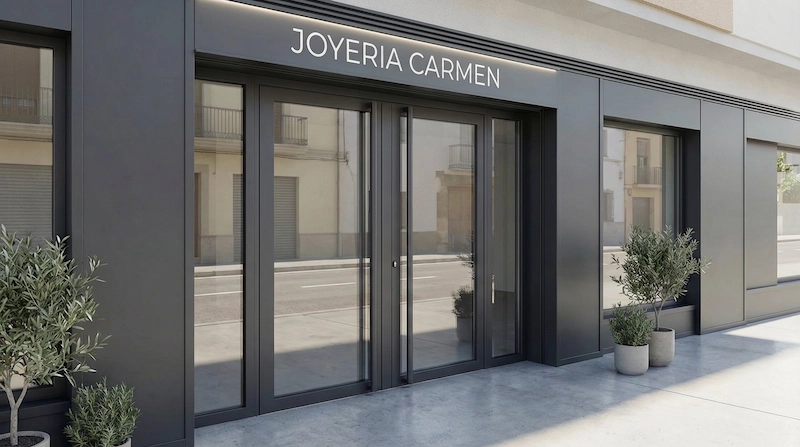 Puerta de aluminio en local comercial